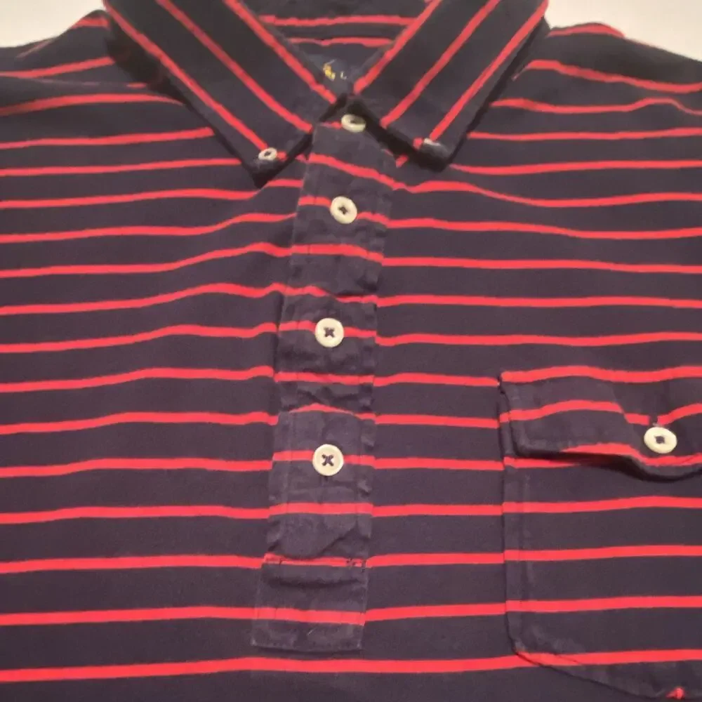 Polo by Ralph Lauren Navy/Red Striped Cotton Knit Custom Fit Polo Shirt Men’s XL